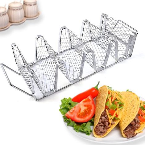 Taco-Halter Mexikanischer Burrito-Ständer aus Edelstahl Küchenutensilienhalter Taco-Ständer für Partys Grillofen Heißluftfritteuse Gewürzspender (1/5)