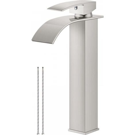 Robinet de lavabo noir mat avec grand bec rectangulaire, robinet de lavabo de salle de bain (gris) (1/4)
