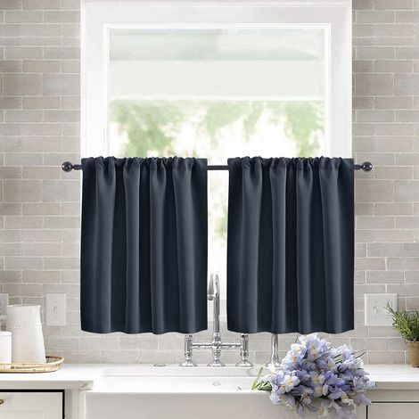 Lot de 2 Rideaux Occultants Courts 40x60 cm Bleu Marine - Voilage Haute Précision Style Champêtre pour Fenêtres à Auvent, Cuisine et Petites Ouvertures-lsw (1/5)