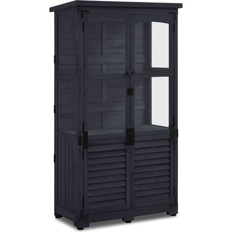 M MCombo Gartenschrank Holz, Gerätehaus Wetterfest Klein, Outdoor Gartenhaus Geräteschuppen für Außenbereich Terrasse Balkon, 0120 (Anthrazitgrau) (1/5)