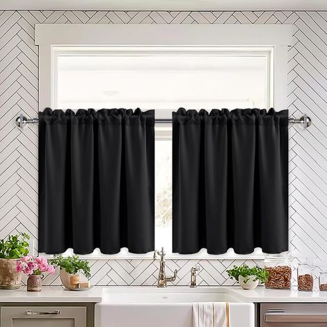 Lot de 2 Rideaux Occultants, Double Poche, Tissu Dense, 66x77cm, Cuisine Salon