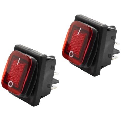 BUNTHAUS Wippschalter [2 Stück] EIN/AUS-Wippschalter, 4 Anschlüsse, rotes Licht, 16 A, 250 VAC, SPST, wasserdichte Abdeckung für Auto, LKW, Boot, Auto, Wohnwagen (1/5)