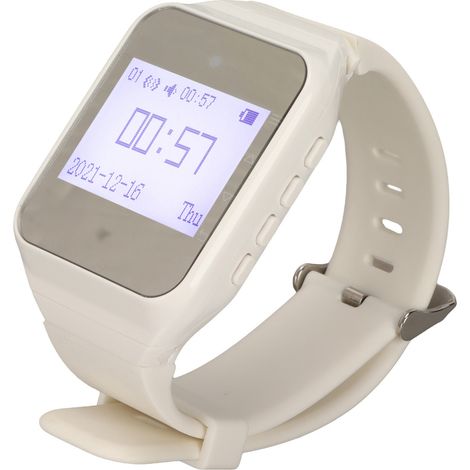 Système d'appel sans fil avec affichage LCD du calendrier, alarme à un bouton et vibration, idéal pour les usines de restauration. Prise US, blanc. (1/5)