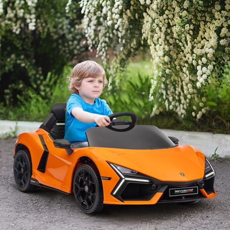 Macchina elettrica per bambini dai 3 ai 5 anni, guida fluida, telecomandata, con clacson, in plastica e metallo, arancione
