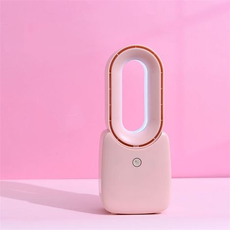 Ventilador de escritorio portátil, de mano, recargable por USB, mini ventilador rosa sin aspas con batería y luz, recargable por USB. (1/5)
