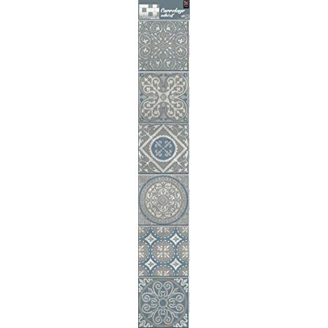 Sticker Carrelage Autocollant Elvas 15x15cm, 6 pièces, Imitation Carreaux de Ciment Ancien Bleu et Gris, Décoratif pour Murs et Sols. (1/3)