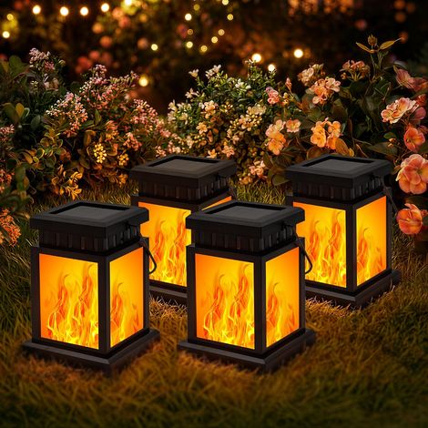 4 Pack Solar Hanging Lights Outdoor Flame Effect IP44 Waterproof Garden Decoration Outdoor Weatherproof Solar Lights for Patio (1/5)