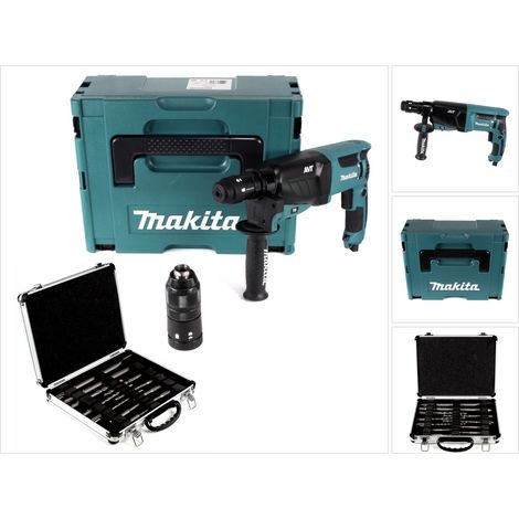 Makita HR 2631 FTJ 800 W Kombihammer mit SDS Plus Bohrfutter und Schnellspannbohrfutter im Makpac + Bosch Meißel und Bohrer Set 11 tlg. für SDS-Plus in Alukoffer (1/5)
