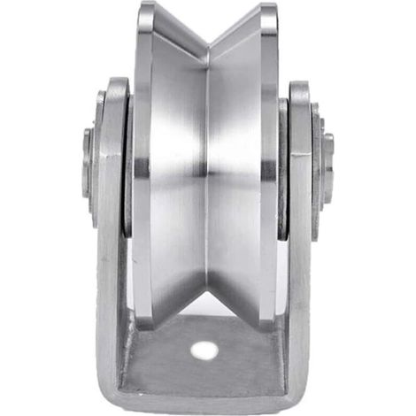 Roue à rainure en V de 7,6 cm en acier inoxydable Roue à rainure robuste Roulette rigide pour porte coulissante Double roulement pour porte coulissante pivotante (1/4)