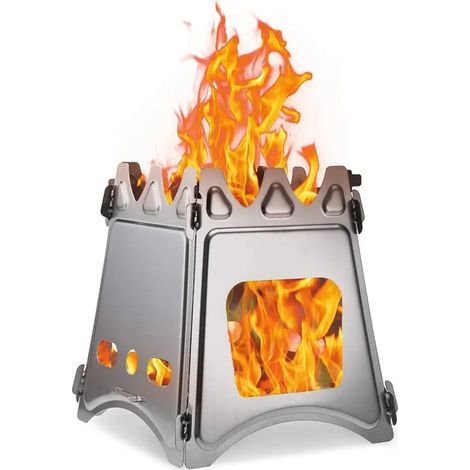 Tragbarer, faltbarer und leichter Camping-Holzkocher aus Titan, ideal für Outdoor-Survival-Kochen, Picknicks und Grillabende. (1/5)