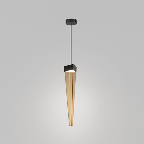 Stalactite Suspension Led Au Design, Forme Pyramidale, Verre Couleur Ambre Et Structure En Nickel Noir Poli, Éclairage 12W 2700K (1/2)