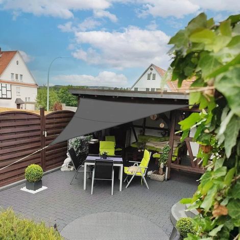Voile d'ombrage triangulaire 4 x 4 x 5,7 m, imperméable et anti-UV, idéale pour patio, jardin, terrasse, balcon, etc. Coloris gris KLB (1/5)