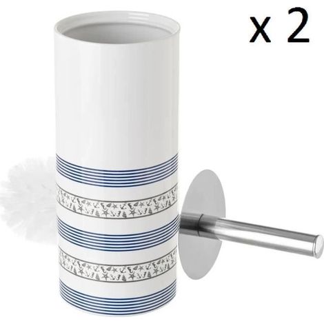 Lot de 2 brosse de toilette WC avec support,porte brosse WC en céramique coloris blanc - Diamètre 10 x Hauteur 32 cm (1/4)