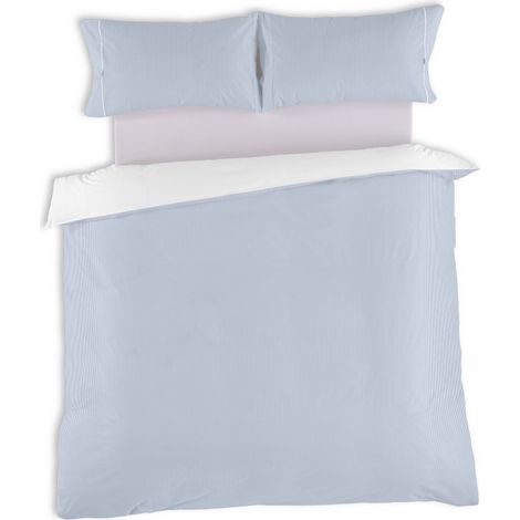 Greta. Conjunto de funda nórdica y funda(s) de almohada de percal color azul. Cama de 200 cm. 3 piezas (1/5)