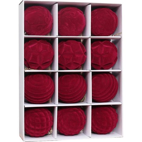 Tragbares Set mit 12 robusten, beflockten Weihnachtsbaumkugeln (8 cm), bruchsicher, burgunderrot, für Weihnachts- und Festtagsdekorationen (1/5)