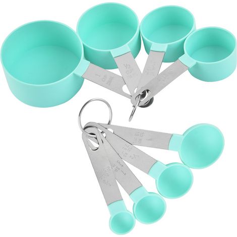 Tasses et cuillères à mesurer vertes en acier inoxydable PP 403 avec trou de suspension, double graduation, nettoyage facile, cuillère à soupe doseuse (1/5)
