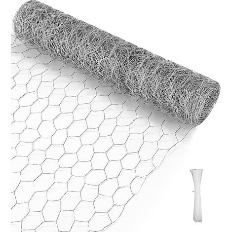 Chicken Wire Mesh 0.4 x 12 m, Fine Mesh, Galvanised Hexagonal Wire Mesh, Garden Fences and Enclosures for Small Animals (1/4)