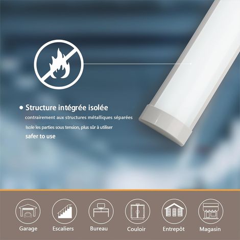 2 Reglette LED 120 cm,40W Blanc Froid 6400K,Polycarbonate,Bureau,Garage (1/5)