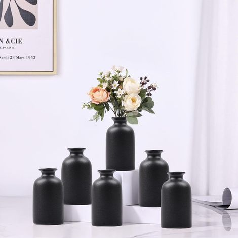 Lot de 6 vases bourgeons en céramique Noire – Petit Vase Noir étanche, Mini Vase déco Table pour décorations d'intérieur, Salon, cheminée et entrée. (1/5)