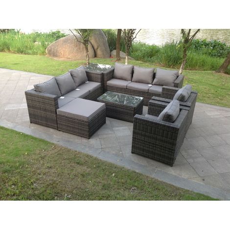 Fimous Extérieur Rotin Meubles De Jardin Canapé Set Rectangulaire Table Basse Salon Canapé Chaise Repose - Pieds Avec Table Basse Latérale (1/2)