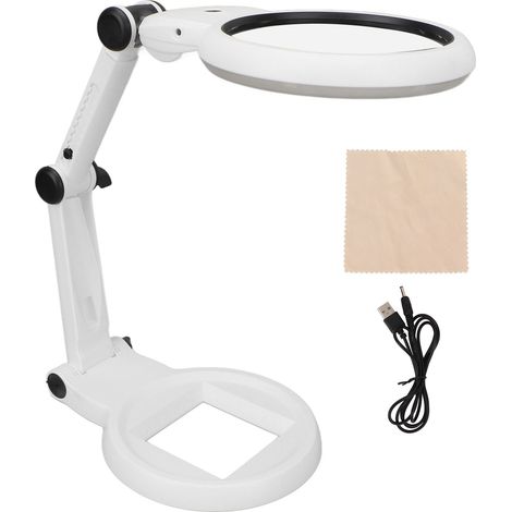 Loupe de bureau 120mm pliable avec 21 LEDs, verre trempé 5H pour soudure, broderie et lecture, réglable et portable. (1/5)