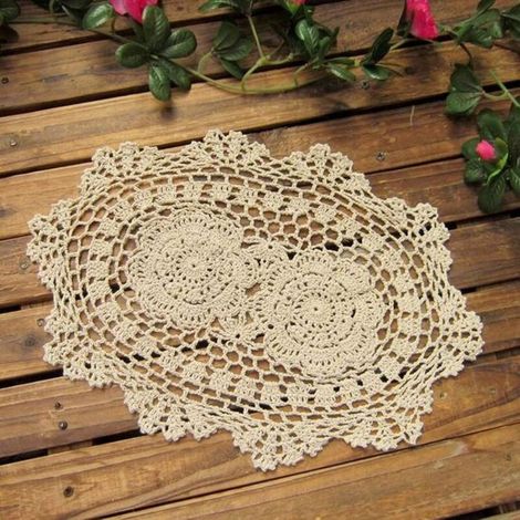 Napperons en dentelle faits main, forme ovale en coton, Taille : 2535cm， style Phantomon, couleur beige (1/4)