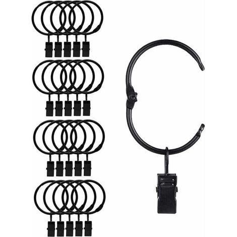 20 schwarze Metall-Gardinenringe, leicht zu öffnen und zu schließen, 38 mm Innendurchmesser, für schwere und leichte Gardinen. DEBUNS (1/5)