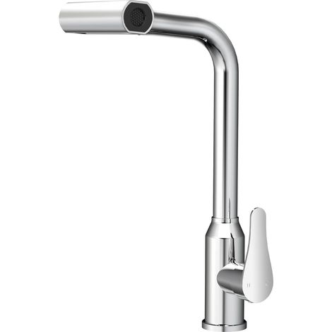 High-pressure pull-out waterfall kitchen faucet with pull-out spray head, kitchen faucet with 4 spray patterns, 360° swivel spout, kitchen mixer tap, polished chrome stainless steel (1/5)
