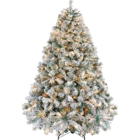 6FT(180 cm) Sapin de Noël illuminé 340 branches, motif flocon de neige, lumière blanc chaud, avec pied, intérieur/extérieur (1/5)