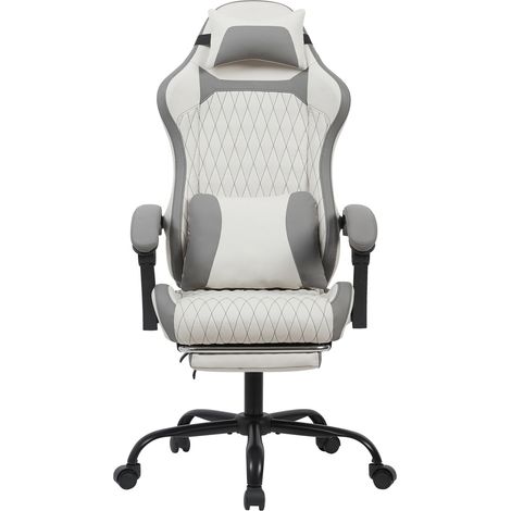 Fauteuil gamer et de bureau ergonomique en cuir PU respirant avec repose-pieds, base en acier et roulettes silencieuses, pivotant à 360° pour Home-Office et gaming (1/5)