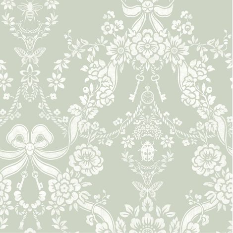 Holden Decor Bow Damask Sage Green Wallpaper Paste The Paper Washable Elegant (1/4)