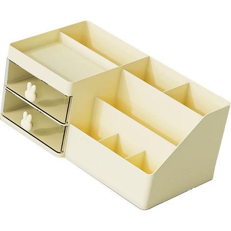 Organisateur de maquillage avec tiroirs et plusieurs compartiments, en plastique, grande capacité, pour rouges à lèvres et bijoux, jaune. (1/5)