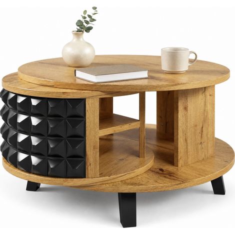 CHICFURN Mesa de centro giratoria 85,2x80x45,2 cm de aglomerado natural con almacenaje oculto (1/5)