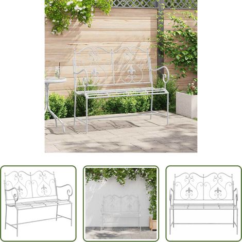 vidaXL Banc en acier - Banc de jardin Blanc antique 104 x 54 x 93 cm Acier (1/5)