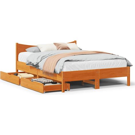Cadre de lit avec tiroir-Structure de lit avec rangements cire marron 120x190cm bois pin massif (1/5)
