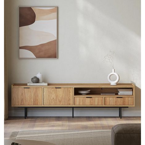 AX LIVING Nordiva TV Lowboard 200 cm Hikora Natur Holz TV Möbel Modern