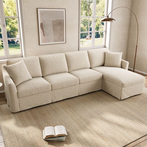 Meuble TV blanc 200 x 35 x 45 cm, MDF, panneaux de particules, 4 portes - CHICFURN (1/5)