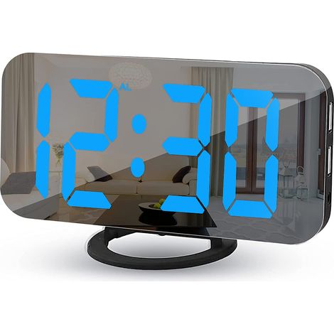 Réveil numérique, réveil pour chambre, grand écran miroir avec chargeur USB, affichage 12/24 h, variateur automatique, idéal pour le bureau, la chambre ou la table de chevet. (1/5)