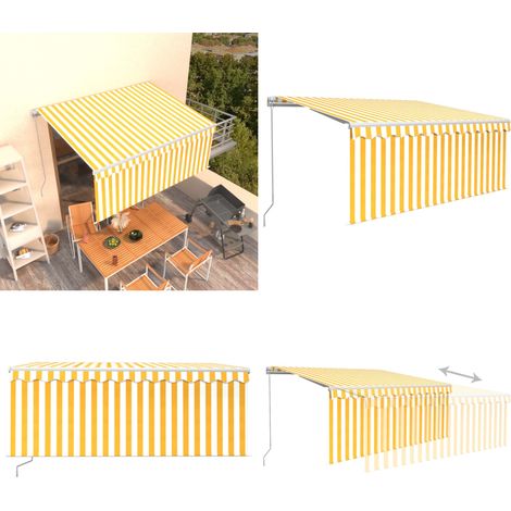 Auvent manuel rétractable avec store 3x2,5 m Jaune et blanc - Auvent rétractable - Store extérieur (1/5)