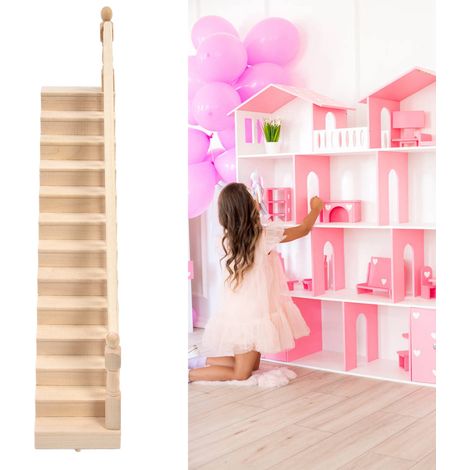 [Escalera en miniatura] - Escala 1:12 - Fabricada en madera de abedul, con acabado brillante y esquinas redondeadas (32,5 cm, 15 piezas) (1/5)