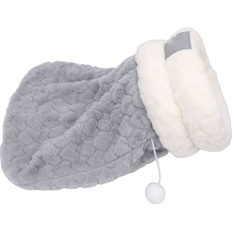 Sac de couchage d'hiver pour chat, semi-fermé, entrée spacieuse, lit douillet et chaud, style grotte, gris épais avec balle, taille L (54 x 45 x 10 cm / 21,26 x 17,72 x 3,94 pouces) (1/5)