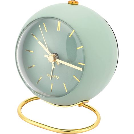 Réveil sans tic-tac, analogique avec lumière, réveil rétro sonore, réveil de chevet pour gros dormeurs, à piles, idéal pour les voyages, petit réveil de bureau pour chambre d'enfant (vert) (1/5)