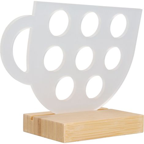 Support à capsules de café en acrylique en forme de tasse, 8 emplacements, avec base en bambou. (1/5)