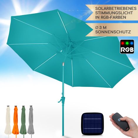 Blumfeldt Calais Sonnenschirm Höhenverstellbar & Klappbar, Gartenschirm mit Solar-LED-Beleuchtung & UV-Schutz, Wasserdichter Sonnenschutz für Balkon, Terrasse & Garten, Sonnenschirm ohne Sockel