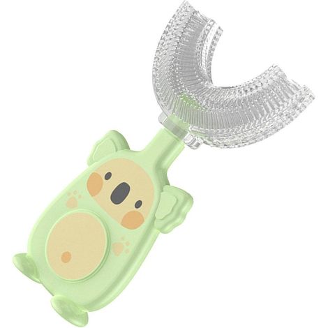 Brosse à Dents Manuelle en U pour Enfants, Silicone (S, Vert), (1/2)