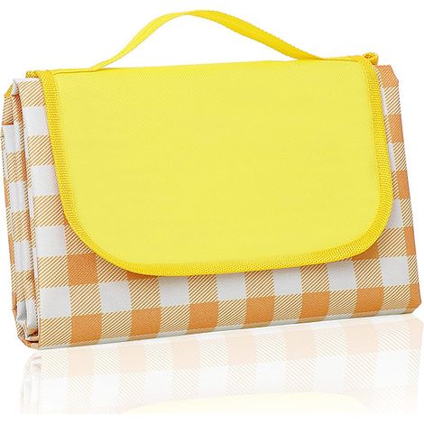 Couverture de pique-nique pliable et imperméable extra large 203 x 152 cm (80 x 60 pouces) pour la plage et le camping - Rayures jaunes (1/3)