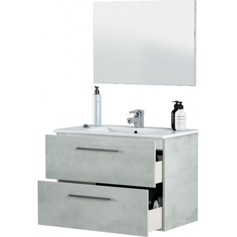 Pegane – Meuble sous vasque suspendu 80 cm – Miroir béton – Hauteur 57 cm x Longueur 80 cm x Profondeur 45 cm – Montage mural inclus (1/3)