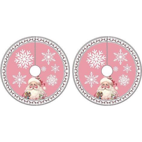 Ensemble 2 pièces, jupe de sapin de Noël rose de 60 cm, ornée de flocons de neige, du Père Noël, de rennes, de décorations « Joyeux Noël » et « Bonne Année ». (1/5)