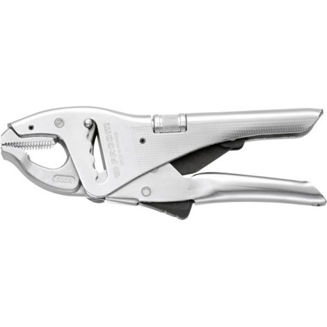 Facom – Pince-étaux à becs courts 230 mm – Becs de 17 mm avec rainure usinée – Boutonnière 5 positions – Gâchette ergonomique