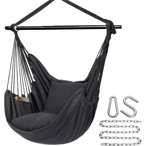 Chaise hamac, chaise suspendue avec 2 coussins, capacité de charge 330 lb, balançoire hamac avec chaîne et poche